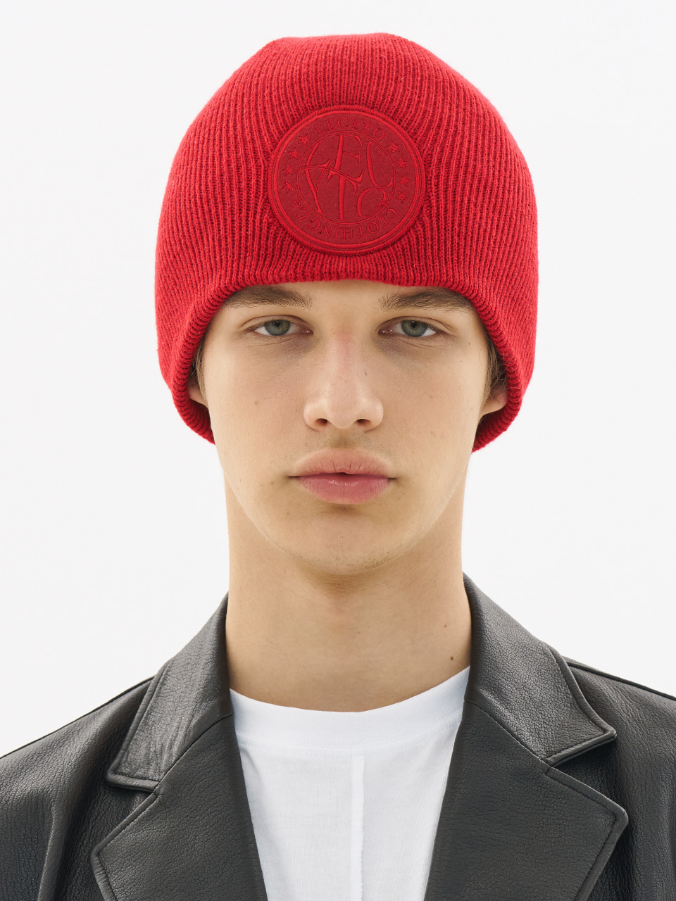 CIRCLE PATCH KNIT BEANIE_[RED]
