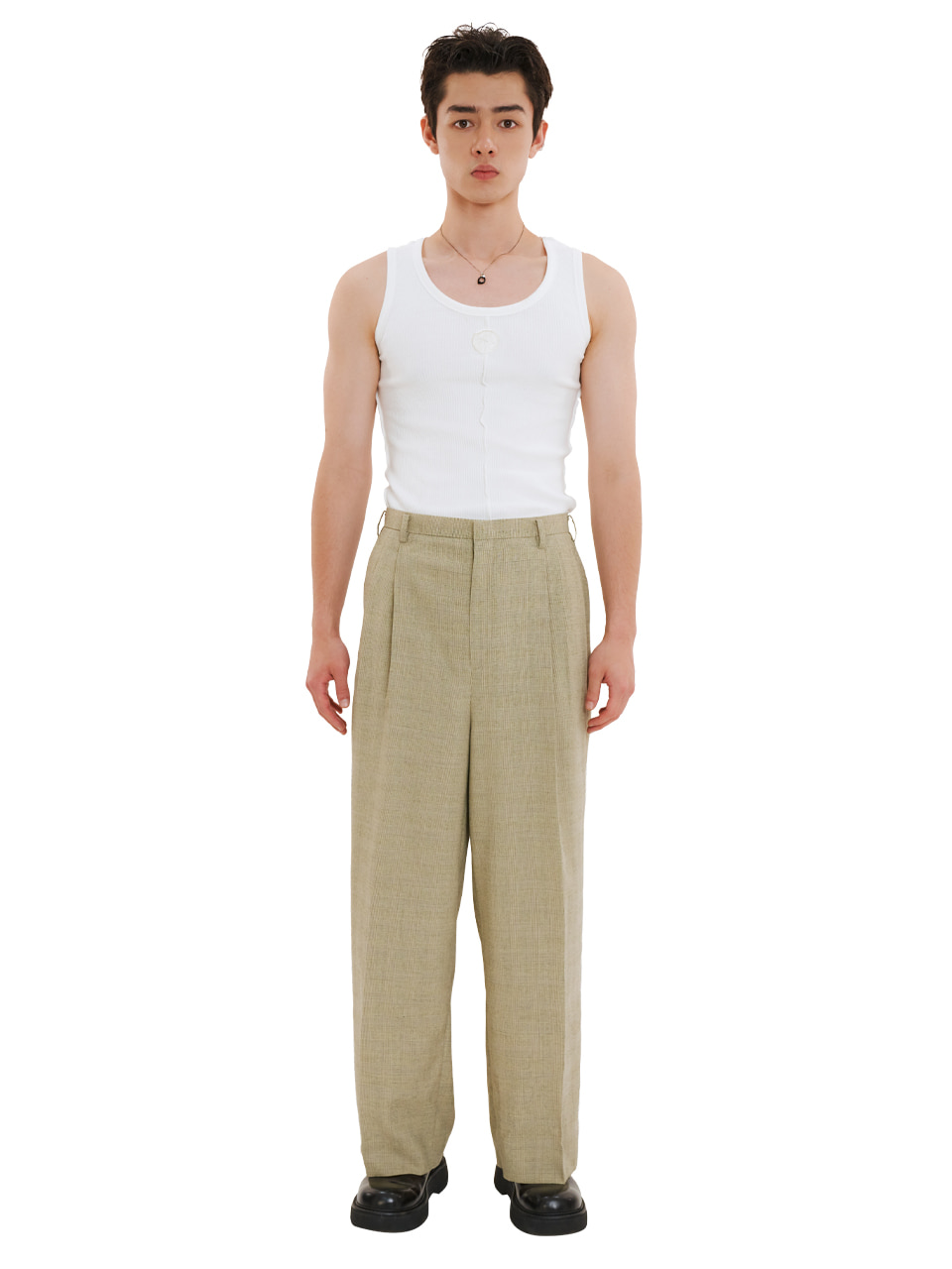[ODER MADE] SUMMER WOOL TWO TUCK WIDE PANTS_[YELLOW]