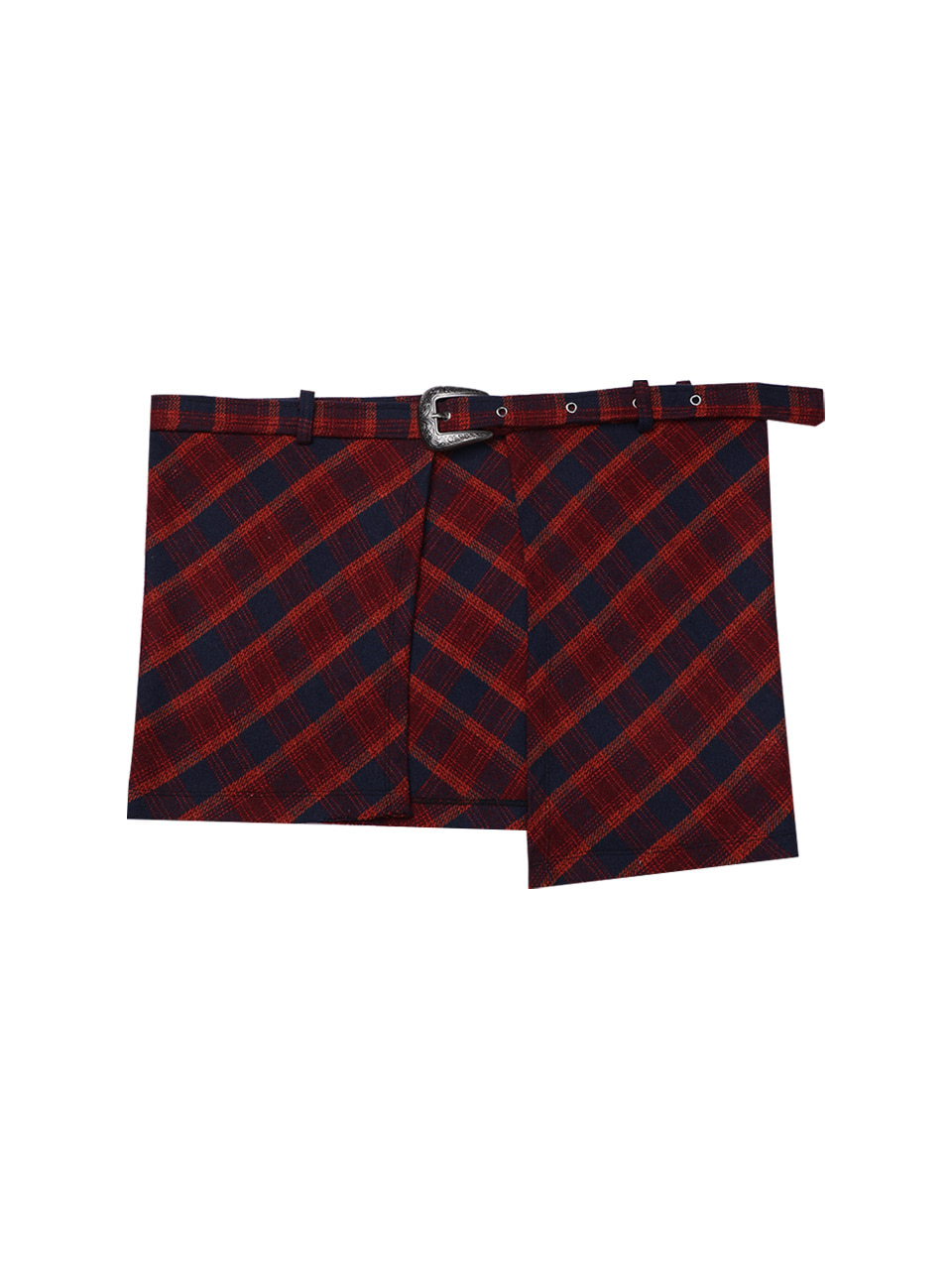 Layered Buckle Wrap Skirt_[Red]