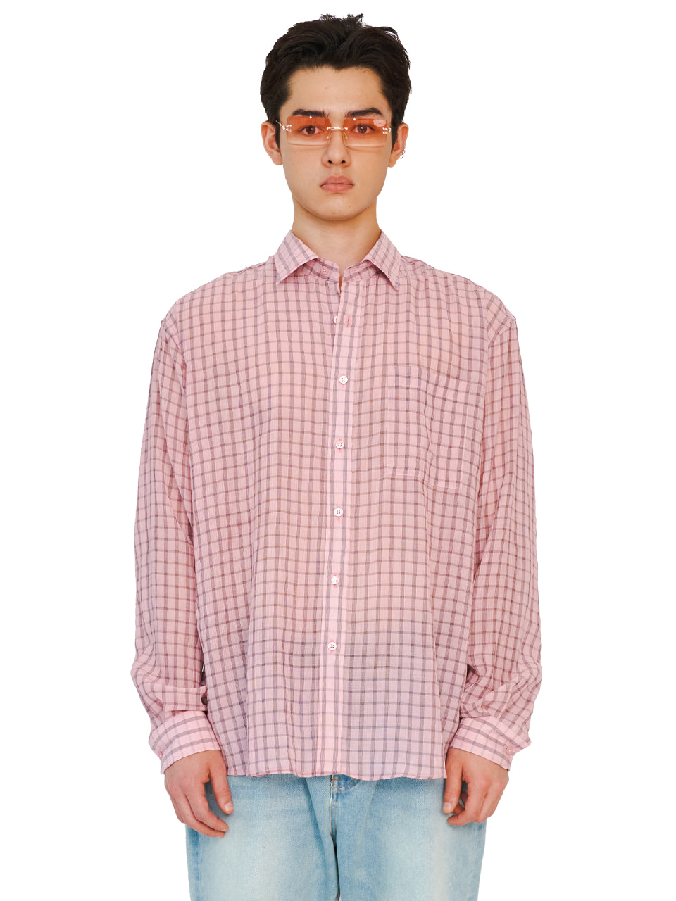 OVERFIT ESSENTIAL CHECK SHIRTS_[PINK]