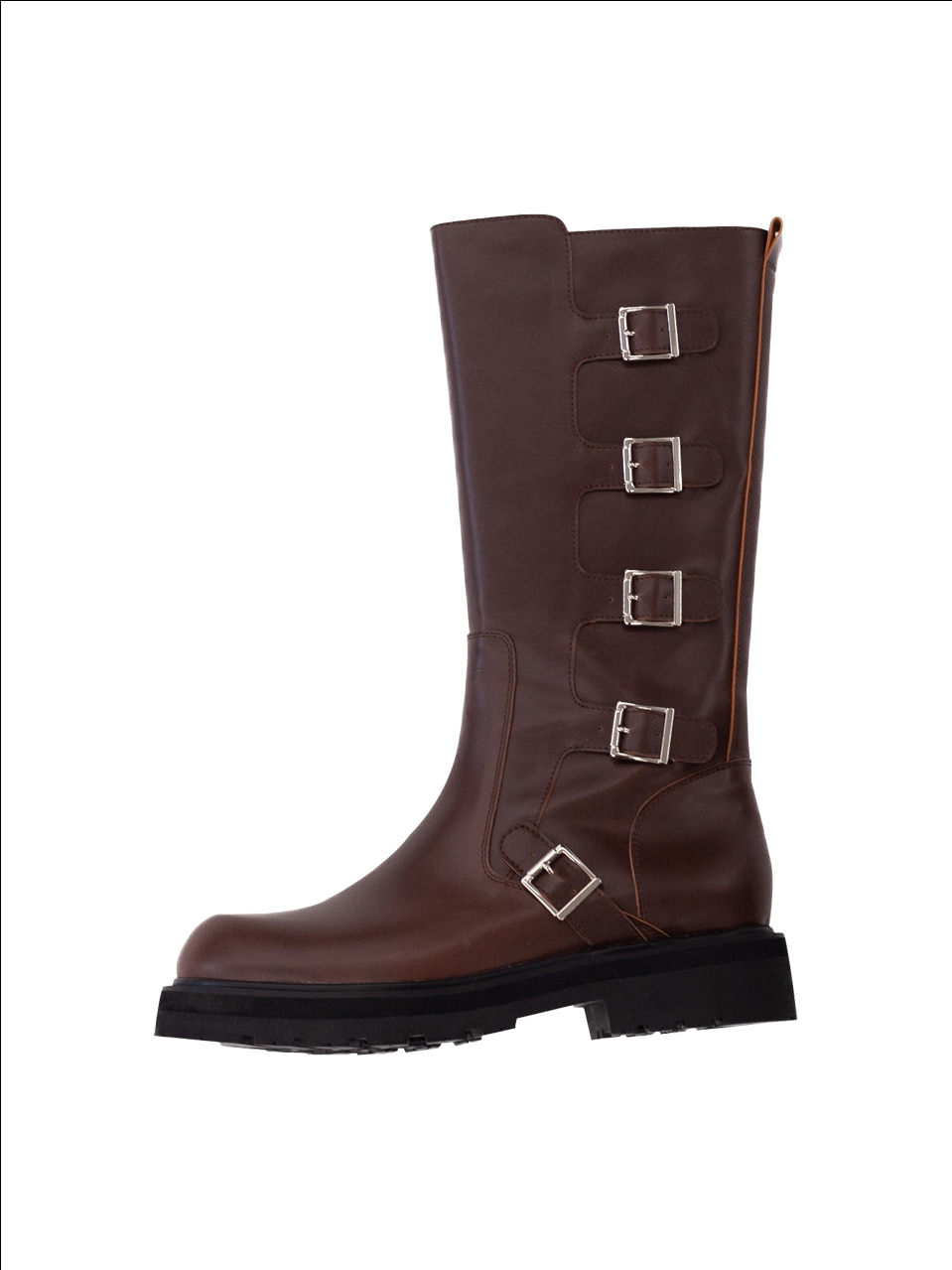 Round Toe Long Walker Boots_[Brown]